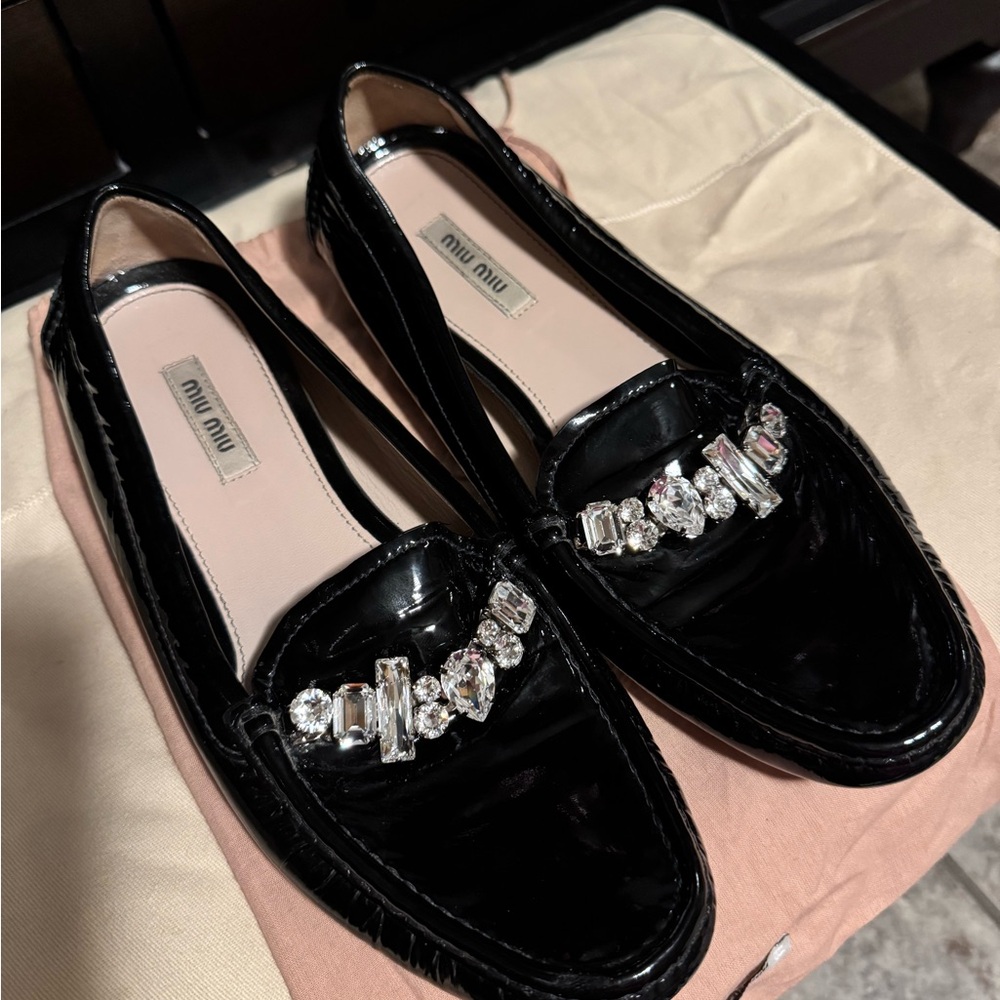 Miu Miu Black Crystal Embellished Loafers